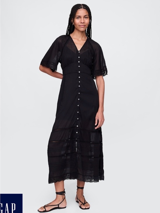 GAP Dresses & Skirts - GAP Black Button-Down Maxi Dress with Flutter Sleeves